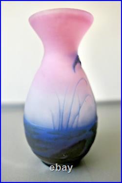 Émile Gallé Vase Aux Nénuphars En Verre Ton Rose Bleu Époque 1900 Art Nouveau