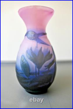 Émile Gallé Vase Aux Nénuphars En Verre Ton Rose Bleu Époque 1900 Art Nouveau