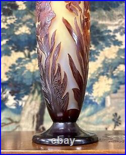 Emile Gallé, grand vase a decor de fleurs rouges, pate de verre Art Nouveau