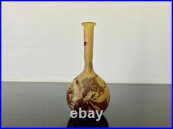 Emile Gallé vase Art Nouveau en verre multicouche dégagé à l'acide