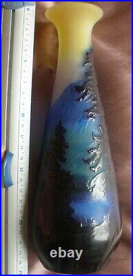 Emile Gallé vase verre multicouches dégagé à l'acide Ligne bleue des Vosges