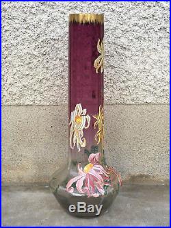 Énorme vase Legras Montjoie verre emaillé enamel glass art nouveau fleur