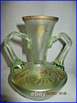 Fritz Heckert, ancien vase Art Nouveau signé en verre irisé decor doré vers 1900