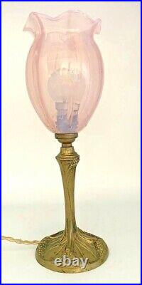 G. LELEU Lampe art nouveau-art deco bronze verre opalescent(vaseline glass)