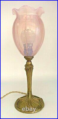 G. LELEU Lampe art nouveau-art deco bronze verre opalescent(vaseline glass)
