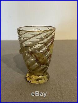 GALLE Superb gobelet verre emaille doree signe decor Lys Art Nouveau