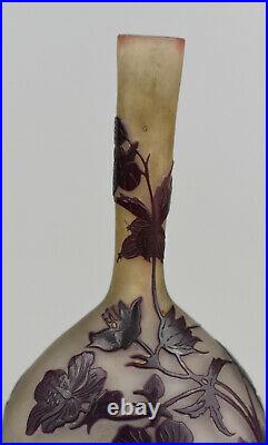 Gallé Vase soliflore Verre multicouches dégagé à lacide ca 1900/1920
