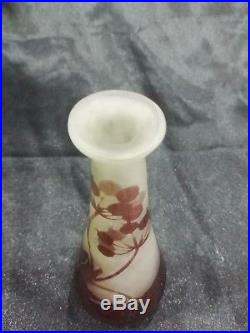 Gallé, art nouveau vase pate de verre dégagé acide, authentique, daum, muller