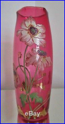 Grand Vase Art Nouveau Verre Émaillé Rouge Aux Anémones Legras 1900