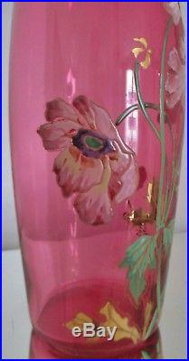 Grand Vase Art Nouveau Verre Émaillé Rouge Aux Anémones Legras 1900