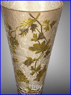 Grand Vase Cornet Ancien En Verre Emaillé De Theodore Legras Epoque Art Nouveau