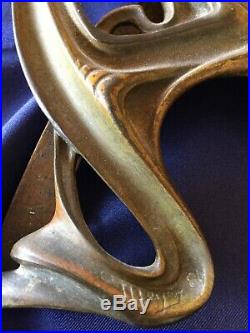 Grand miroir psyché art nouveau bronze signé Meyer, Ecole Nancy Verre bizeauté