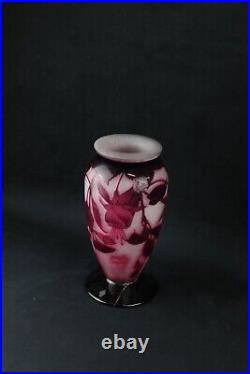 Grand vase Andre Delatte gravé à l'acide Art Nouveau 1920 Nancy, Fuchsias