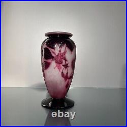 Grand vase Andre Delatte gravé à l'acide Art Nouveau 1920 Nancy, Fuchsias