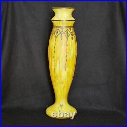 Grand vase Legras 34 cm en verre jaune signé Leg Art Nouveau Glass Glas vetro