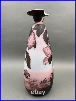 Grand vase Pâte de verre Dégagé à l'acide Signé de Vez Art Nouveau XXe H5016