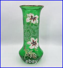 Grand vase verre soufflé émaillé à décor floral de Legras Montjoye Art Nouveau