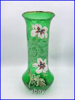 Grand vase verre soufflé émaillé à décor floral de Legras Montjoye Art Nouveau