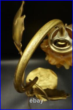 Grande Lampe Style Art Nouveau Bronze & Verre Ambre