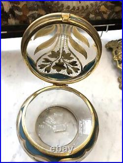 Grande boite ronde ART NOUVEAU en verre émaillé et doré Bijoux Bonbons 13,5 cm