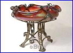 Grande coupe Loetz verre irisé monture métal Autriche Art Nouveau XIXème