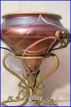 Grande coupe en verre irisé de Loetz ou Kralik monture bronze époque art nouveau
