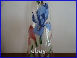 Grande cruche émaillée fleurs ART NOUVEAU verre soufflé couvercle étain 38 cm