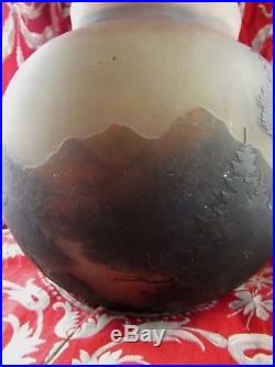 Gros vase boule pate de verre acide muller freres ep art nouveau 1900 paysage