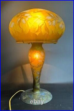 LAMPE CHAMPIGNON PATE DE VERRE GALLE TIP Art Nouveau XXe 45 cm