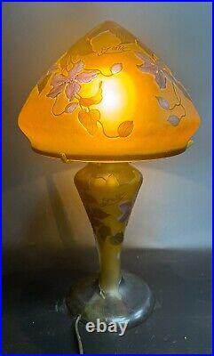 LAMPE CHAMPIGNON PATE DE VERRE GALLE TIP Art Nouveau XXe 47 cm