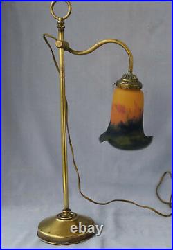 LAMPE de BUREAU Art-Nouveau Col de Cygne Tulipe Pâte de Verre Jugendstil ca 1900