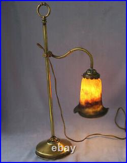 LAMPE de BUREAU Art-Nouveau Col de Cygne Tulipe Pâte de Verre Jugendstil ca 1900
