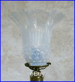 LAMPE en BRONZE, art nouveau, verre opalescent, chardons, lampe bronze, Leleu