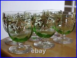 LEGRAS 6 ANCIENS VERRES LIQUEUR APERITIF CRISTAL VERT DORURE ART NOUVEAU 6,5 cm