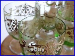 LEGRAS 6 ANCIENS VERRES LIQUEUR APERITIF CRISTAL VERT DORURE ART NOUVEAU 6,5 cm