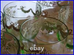 LEGRAS 6 ANCIENS VERRES LIQUEUR APERITIF CRISTAL VERT DORURE ART NOUVEAU 6,5 cm