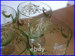 LEGRAS 6 ANCIENS VERRES LIQUEUR APERITIF CRISTAL VERT DORURE ART NOUVEAU 6,5 cm