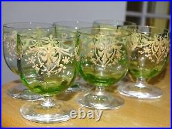 LEGRAS 6 ANCIENS VERRES LIQUEUR APERITIF CRISTAL VERT DORURE ART NOUVEAU 6,5 cm