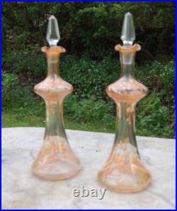 LEGRAS Carafe flacon verre souflée émaillée décor fleurs 19EME LEGRAS Carafe flacon verre souflée émaillée décor fleurs 19EME