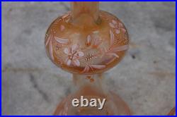 LEGRAS Carafe flacon verre souflée émaillée décor fleurs 19EME LEGRAS Carafe flacon verre souflée émaillée décor fleurs 19EME