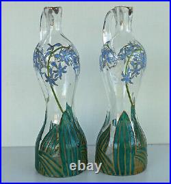 LEGRAS Paire d'Aiguières Carafes en Verre Emaillé Art Nouveau vers 1880/1890