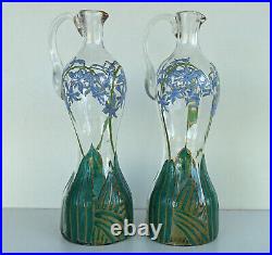 LEGRAS Paire d'Aiguières Carafes en Verre Emaillé Art Nouveau vers 1880/1890