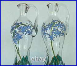 LEGRAS Paire d'Aiguières Carafes en Verre Emaillé Art Nouveau vers 1880/1890