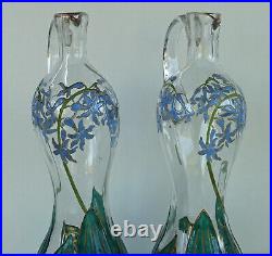 LEGRAS Paire d'Aiguières Carafes en Verre Emaillé Art Nouveau vers 1880/1890