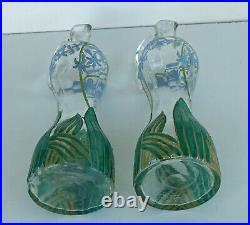 LEGRAS Paire d'Aiguières Carafes en Verre Emaillé Art Nouveau vers 1880/1890