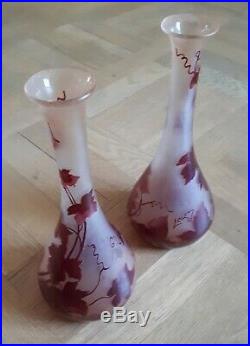 LEGRAS Paire de vase signé Art Nouveau Pâte de verre série Rubis 23cm