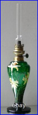 LEGRAS RARE Lampe à pétrole verre émaillé à décor de jonquilles 1900 Art Nouveau