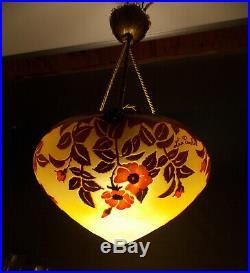 La Rochere-rare Suspension En Verre Multicouches Gravee-art Nouveau-lampe