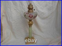 Lampe A Petrole Bronze, Onyx, Verre Emaille, Art Nouveau