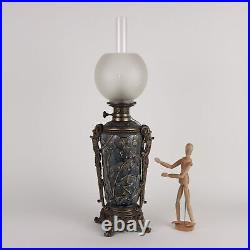 Lampe Ancienne à Huile Style Art Nouveau Céramique Métal Verre